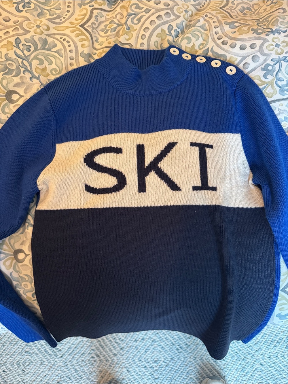 Tory Sport Blue & Navy 'SKI' Colorblock Mock Neck Sweater